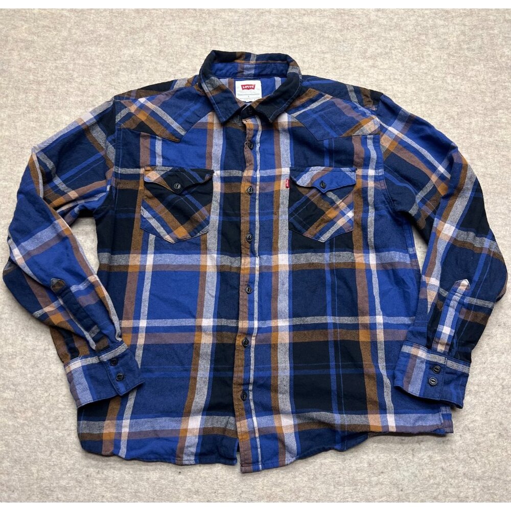 Levi's Blue Button Down Western Long Sleeve Flannel Shirt Size Large